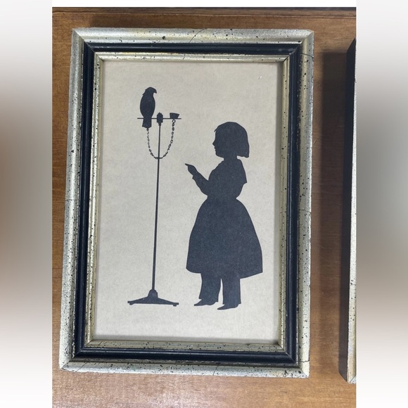 Borghese Style Framed Children silhouette wall art set of two, 6.5" tall Antique - Picture 3 of 5